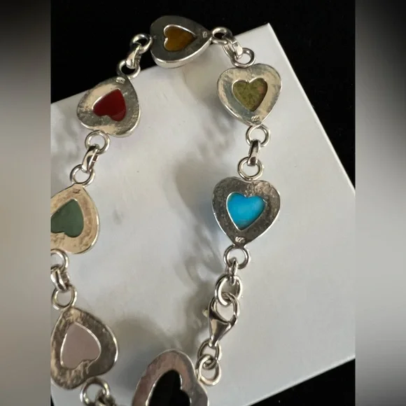 Sterling Multi Stone Scarab Heart Link Bracelet